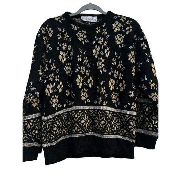 Vintage 80's Kate Collins Metallic Silver Gold Knit Sweater Womens Size S/M ? - Picture 1 of 8